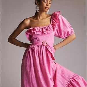 Anthropologie Place Nationale One shoulder Pink Maxi dress size 6 new